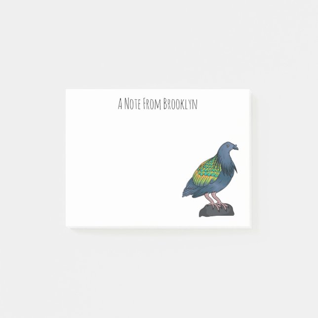 Post-it® Illustration d'oiseau de pigeon de Nicobar (Devant)