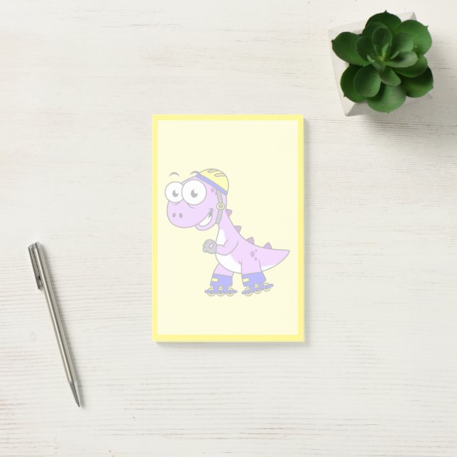 Post-it® Illustration D'Un Tyrannosaurus Rex De Patinage. (Bureau)