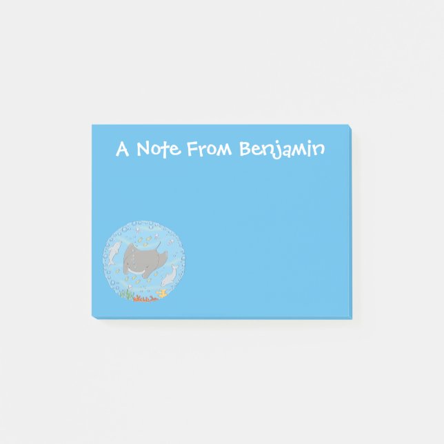 Post-it® Illustration d'une mignonne raie manta et de bulle (Devant)