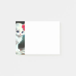 Post-it® Illustration vintage de Kitten blanc avec fleurs r