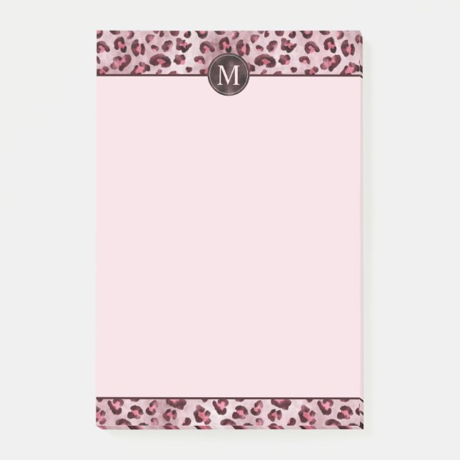 Post-it® Impression d'animal léopard rose avec monogramme e (Devant)