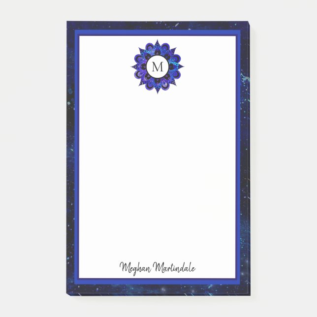 Post-it® Indigo Blue Space Galaxy Mandala Monogramme (Devant)