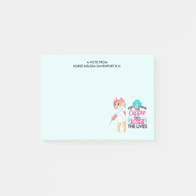 Post-it® Infirmière amusante qui dit avec une grande aiguil (Devant)