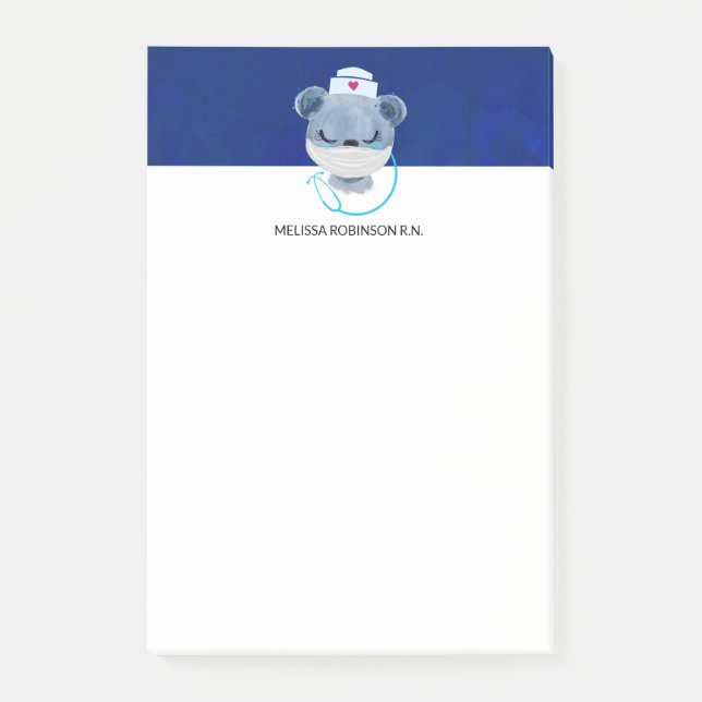 Post-it® Infirmière de l'ours mignonne portant un Masque Mé (Devant)