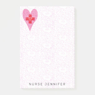 Post-it® Infirmière Monogramme Coeurs roses Motif 4x6