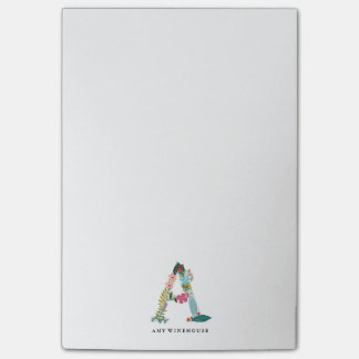 Post-it® Initiale florale de monogramme de lettre - A