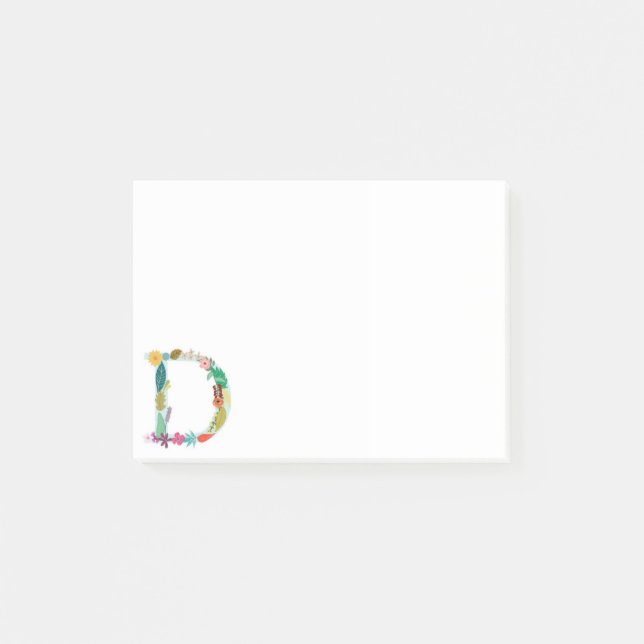 Post-it® Initiale florale de monogramme de lettre - D - (Devant)