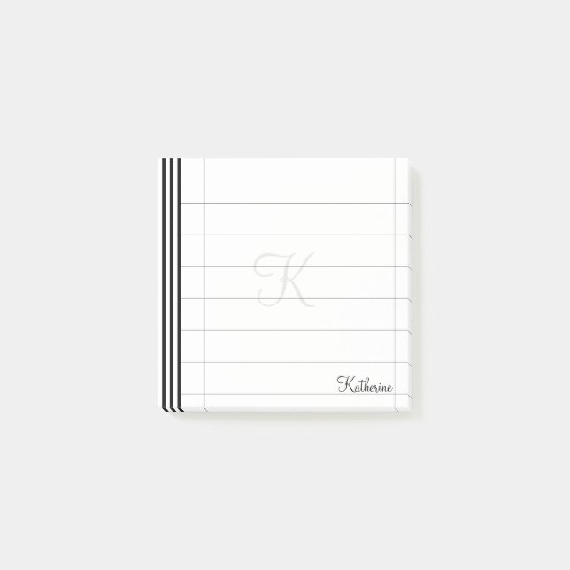 Post-it® Initiale & Nom Noir/Blanc Simple Stripes Motif (Devant)