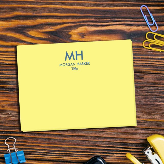 Post-it® Initiales blanches et bleues jaunes et profondes (Créateur téléchargé)