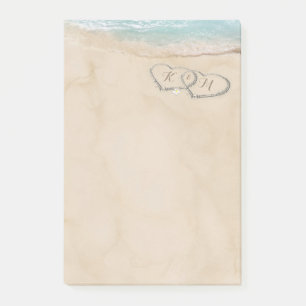 Post-it® Initiales de vintage Beach Heart Couples