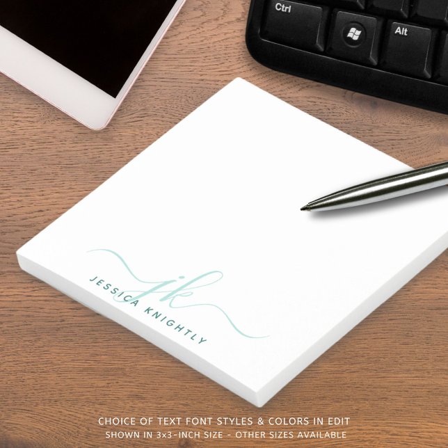 Post-it® Initiales du Monogramme Turquoise Moderne (Créateur téléchargé)