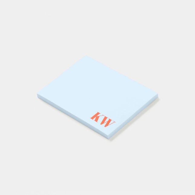 Post-it® Initiales Monogramme Moderne Bleu Orange Personnal (Incliné)