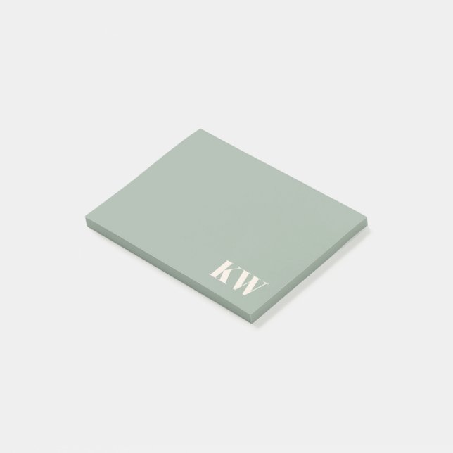 Post-it® Initiales Monogramme Vert Sauge Moderne Personnali (Incliné)
