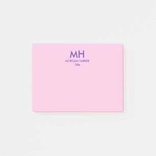 Post-it® Initiales propres minimalistes rose violet