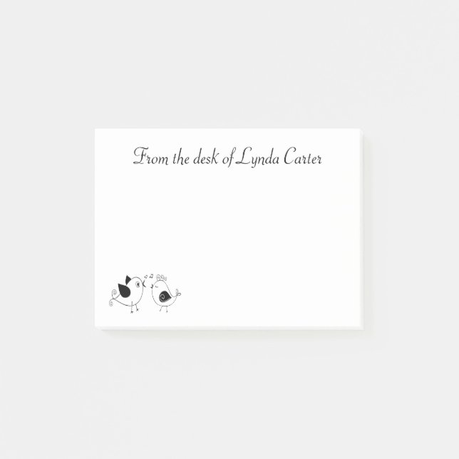 Post-it® Inséparables Amour Mariage Noir Blanc  Oiseaux (Devant)