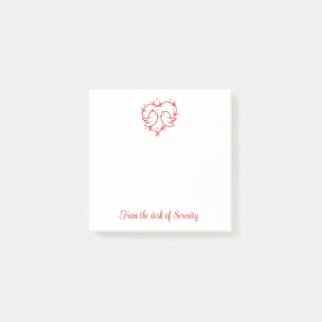 Post-it® Inséparables Mignons Rouge Cœur Romantique Bohème (Devant)