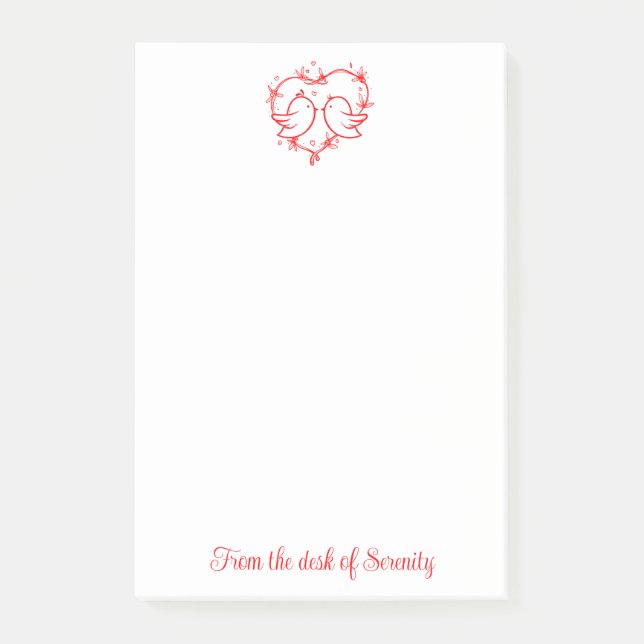 Post-it® Inséparables Mignons Rouge Cœur Romantique Bohème (Devant)