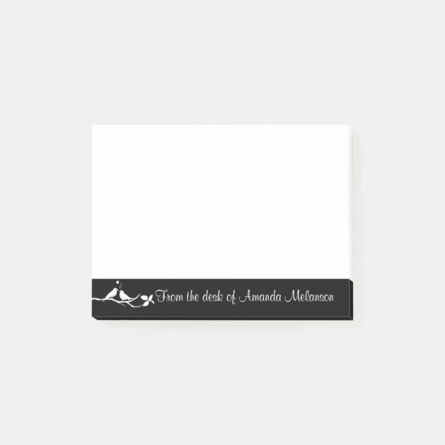 Post-it® Inséparables Noir Et Blanc, Oiseaux D'amour (Devant)
