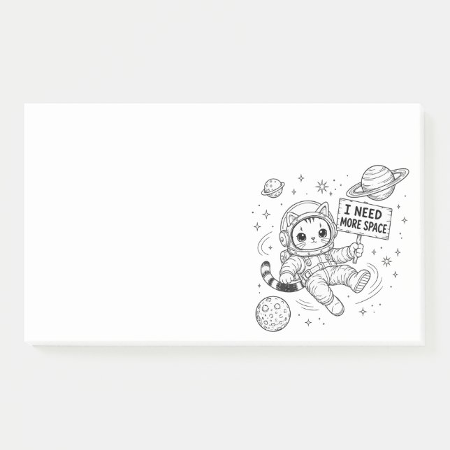 Post-it® J'ai Besoin de Plus d'Espace Chat Astronaute Drôle (Devant)