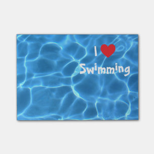 Post-it® J'aime Nager Cœur Rouge avec Eau de Piscine Bleue