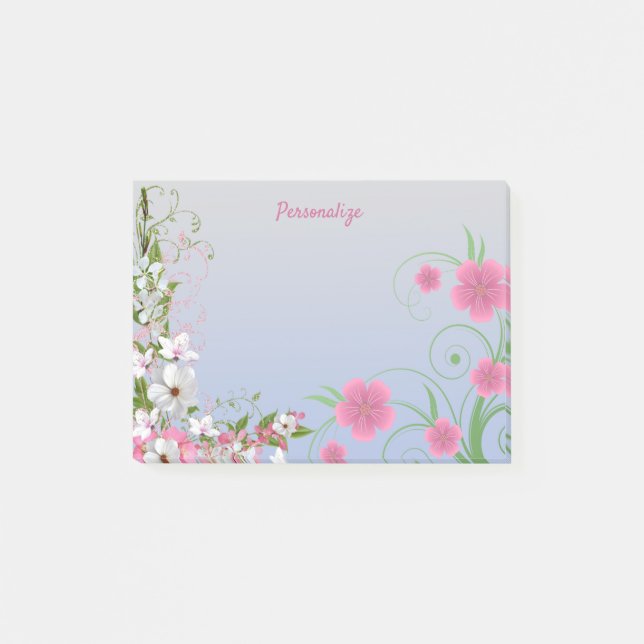 Post-it® Jardin Fleur Blanc & Rose Floral Personnalisé (Devant)