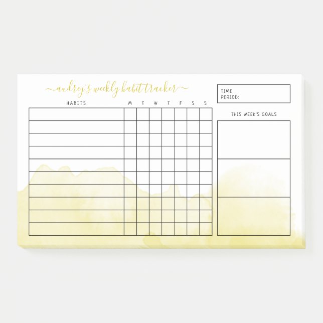 Post-it® Jaune Aquarelle Laver Hebdomadaire Habit Tracker (Devant)