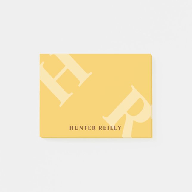 Post-it® Jaune d'œuf Initiales Inclinées & Votre Nom (Devant)
