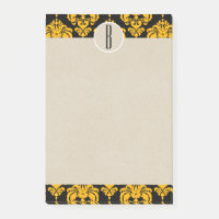 Jaune Noir Glam Damassé Kraft Monogramme Initiale