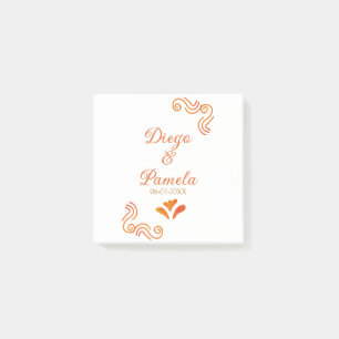 Post-it® jaune orange rustique nom de couple de mariage esp