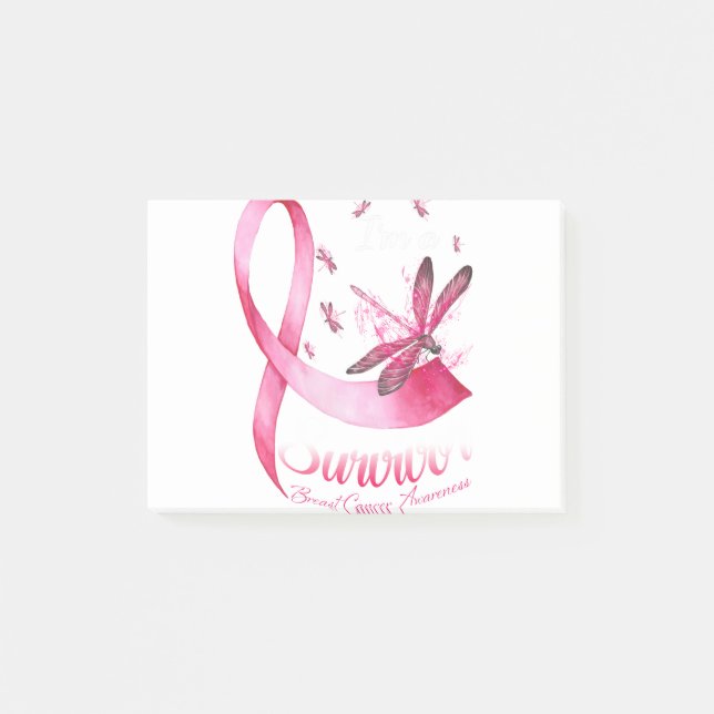 Post-it® Je suis Un Survivant Dragonfly Pink Ribbon Cancer  (Devant)