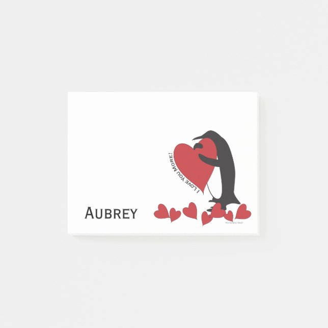 Post-it® Je T'Aime Plus ! Coeur rouge et pingouin (Devant)