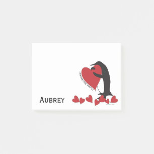 Post-it® Je t'aime plus ! Mignon pingouin et cœur rouge