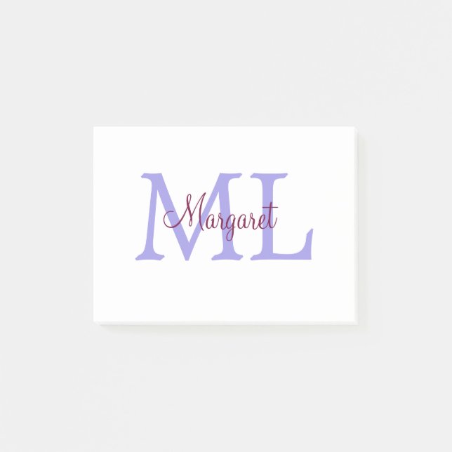 Post-it® jeté simple minimal ajouter nom monogramme rose ro (Devant)