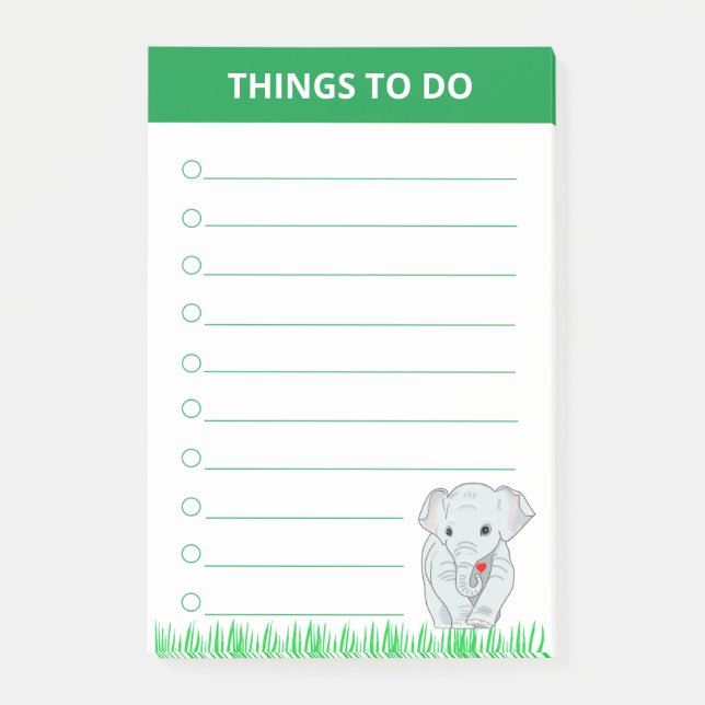 Post-it® Jeune éléphant sur des plantes d'herbe verte Chose (Devant)