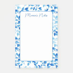 Post-it® Joli bleu Floral Feuille Moderne Personnalisé