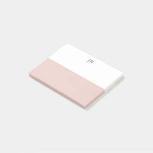 Post-it® Joli bloc de couleur rose blush blanc avec monogra