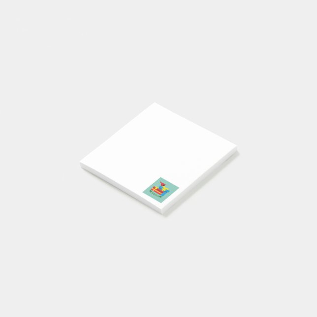 Post-it® Joli Cardinal Rouge Ouverture D'Un Cadeau Bleu (Incliné)