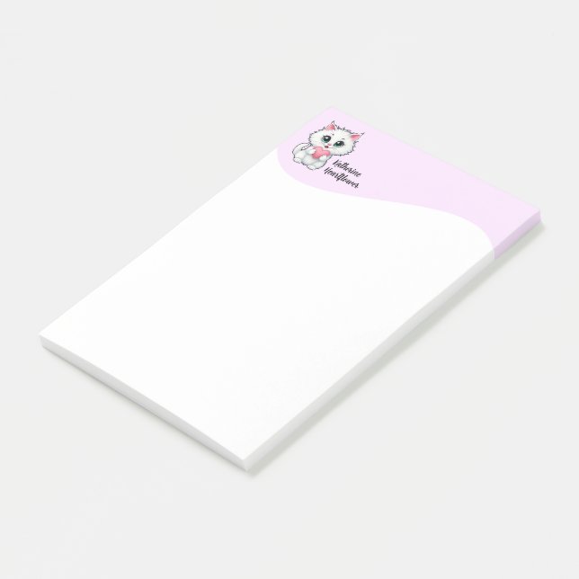 Post-it® Joli Chat Blanc Tenant Un Coeur 1 (Incliné)