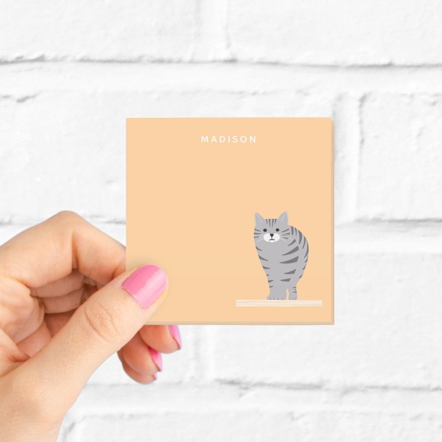 Post-it® Joli Chat Gris Tabby Notes Orange avec Nom (Créateur téléchargé)