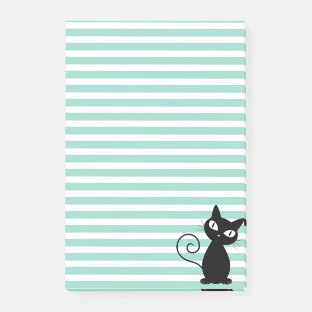Post-it® Joli chat noir fantaisiste sur rayures (Devant)