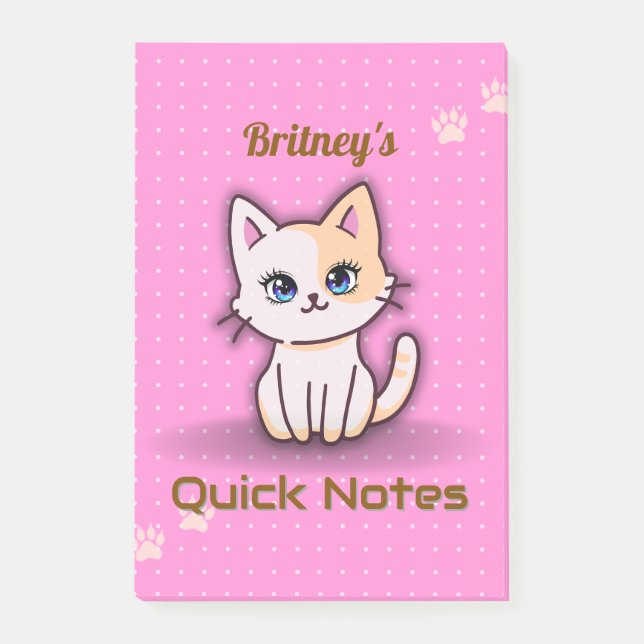 Post-it® Joli Chat Rose Kitty Nom Personnalisé (Devant)