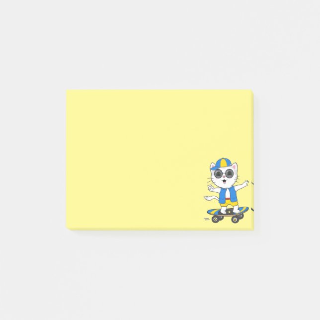 Post-it® Joli chat skateur sur des post-its jaunes (Devant)