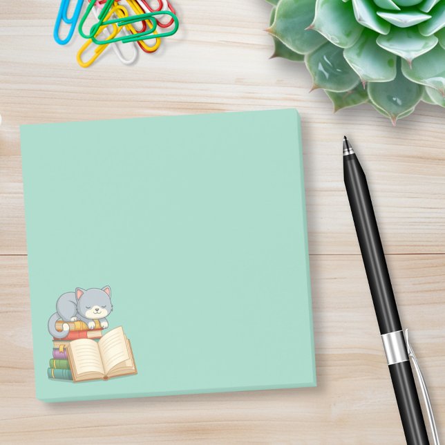 Post-it® Joli chat sur un tas de livres verts (Créateur téléchargé)