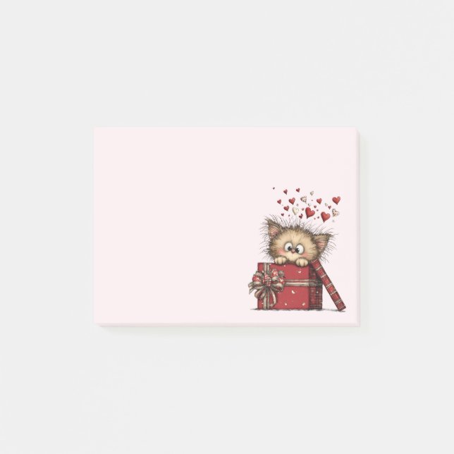 Post-it® Joli chaton de dessin animé dans une boîte avec de (Devant)