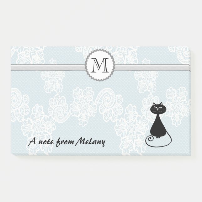 Post-it® Joli chic dentelle noir monogramme de chat (Devant)