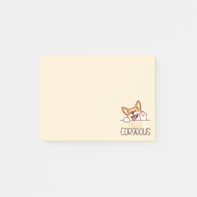 Post-it® Joli chien Corgi Hello (Devant)