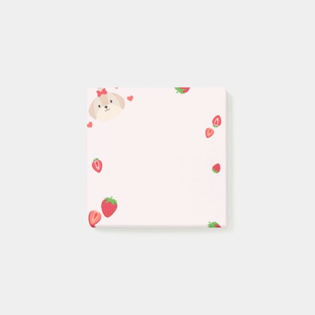 Post-it® Joli chiot avec notes collantes post-it fraise (Devant)
