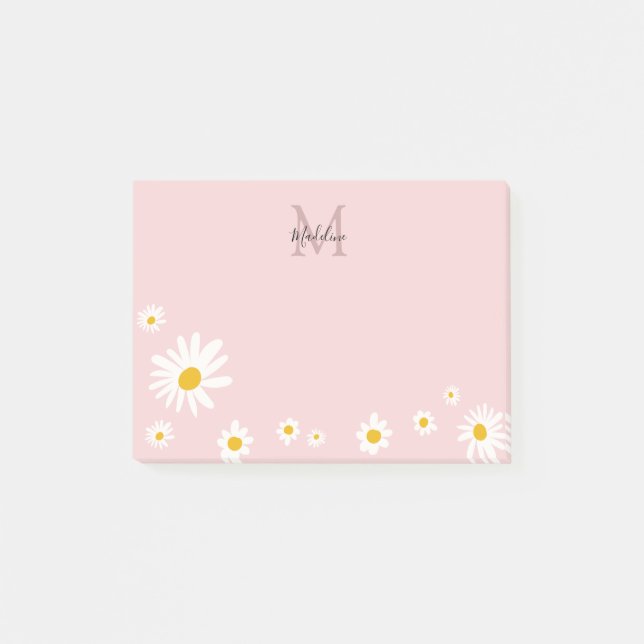 Post-it® Joli Daisy Fleur rose moderne Monogramme (Devant)