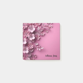 Post-it® Joli design floral rose sur Arrière - plan rose