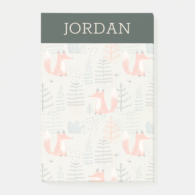 Post-it® Joli Doodle Fox Forest Motif de bois (Devant)
